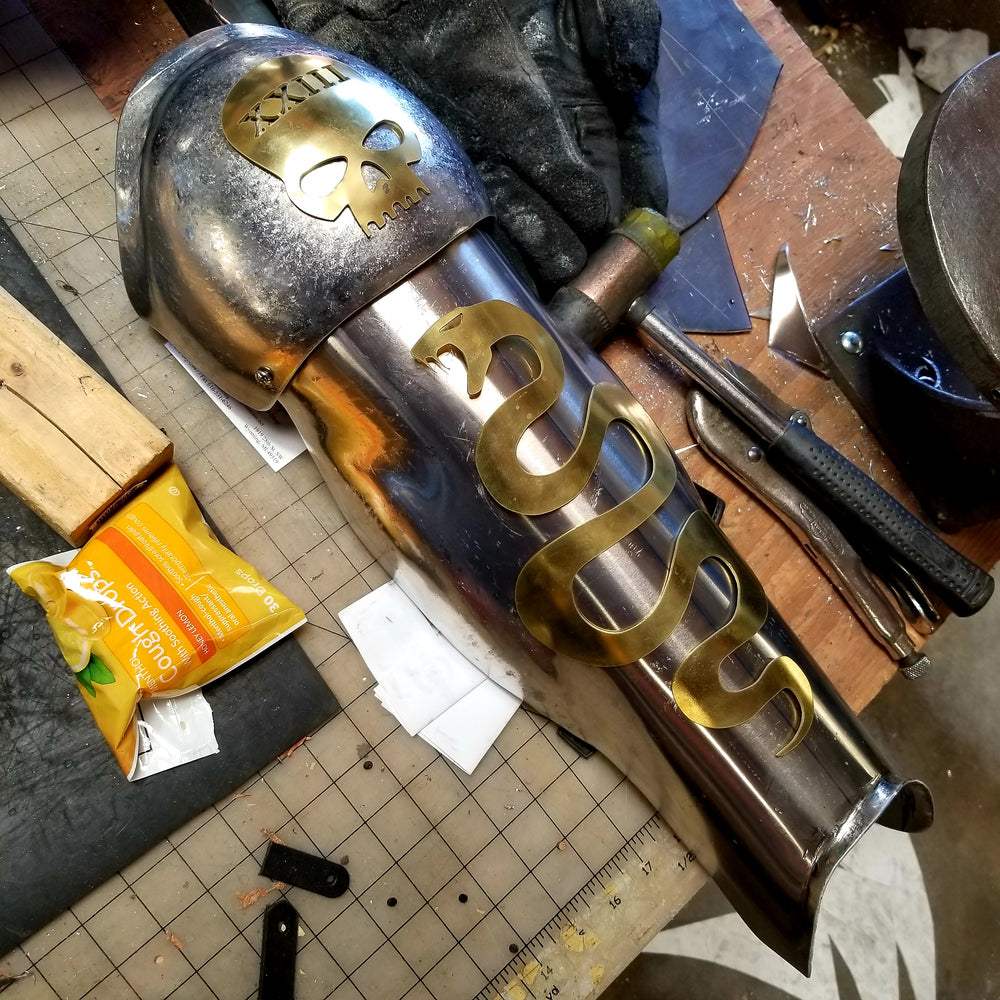 Armour Gallery: Custom Greaves with Brasswork