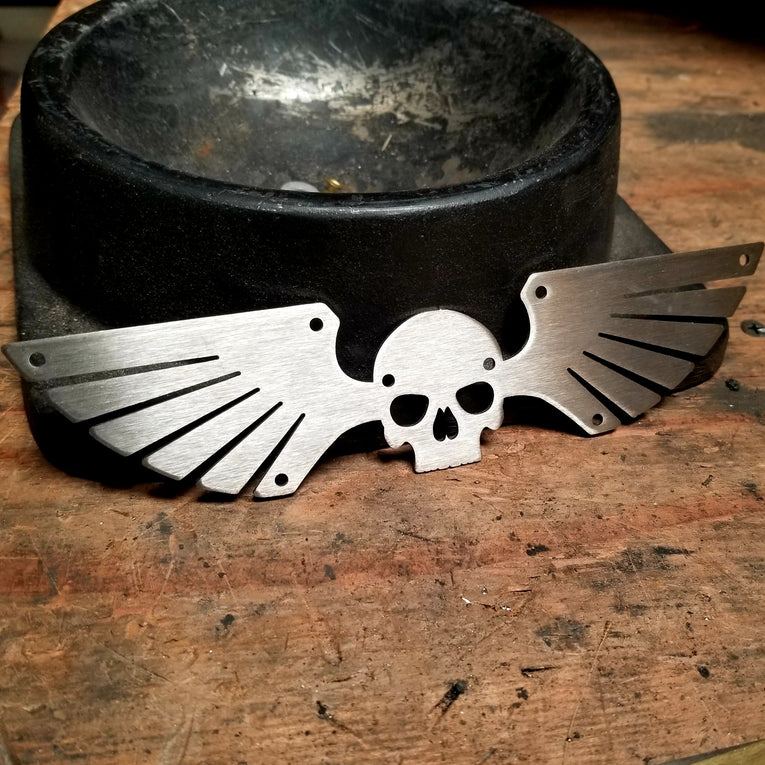 In Stock Reliquary: Stainless 7.5 Inch Wide Imperialis Symbol (Winged Skull)