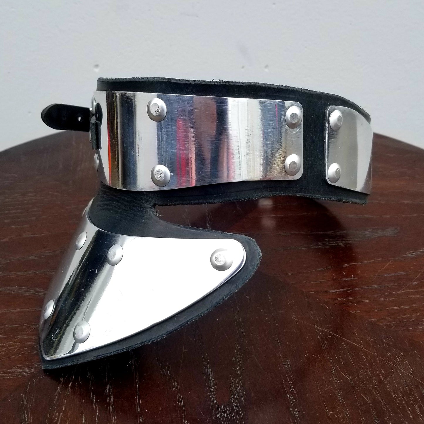 Aluminum and Leather SCA Collar Gorget - Medium/Large (adjustable) Left Side Opening