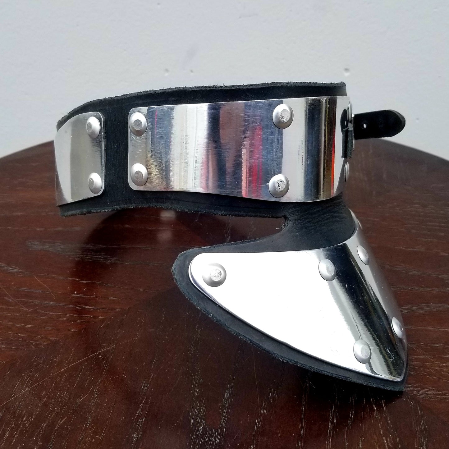 Aluminum and Leather SCA Collar Gorget - Medium/Large (adjustable) Right Side Opening
